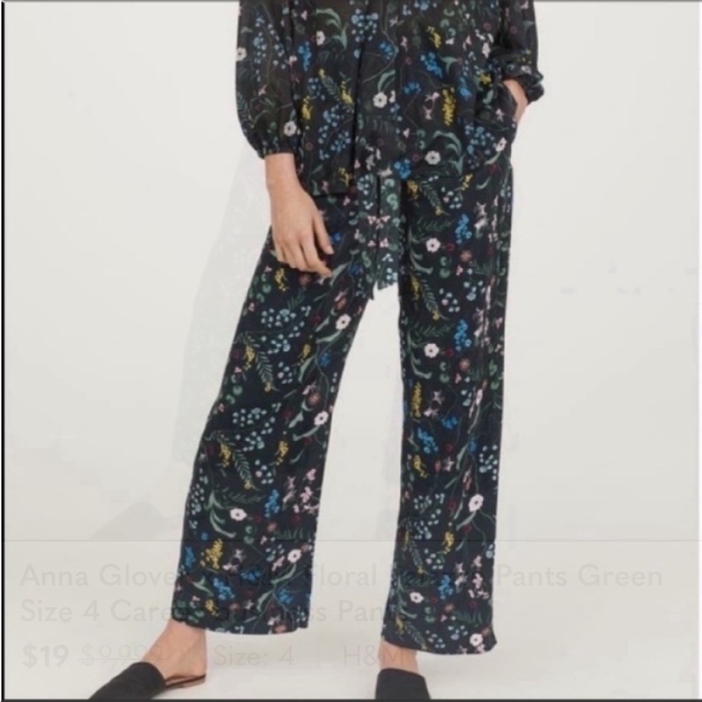 Anna Glover x H&M Floral Palazzo Pants Green Size 4 Career business Pants - Picture 7 of 11